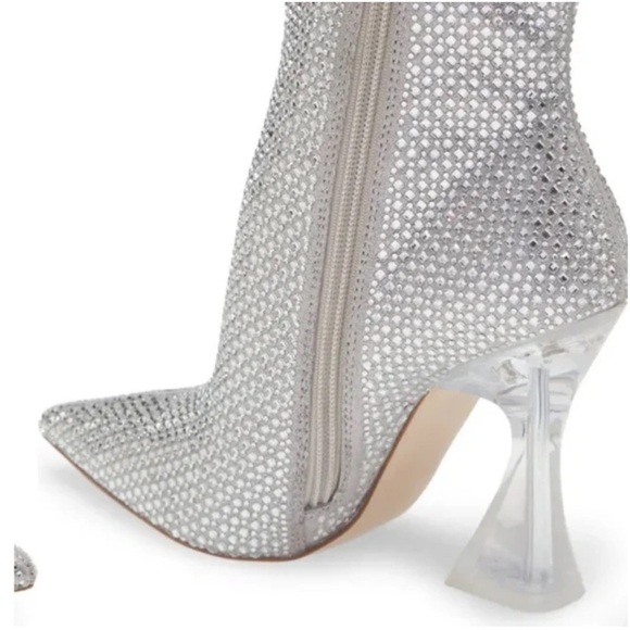 Steve Madden Vivy Ankle Boots Sparkle Rhinestone Flared Heel Silver Sz 7 - Picture 4 of 17